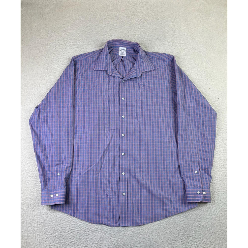 Brooks Brothers Shirt Mens 17 XL Regent Fit Non Iron Plaid Button Up Dress Shirt